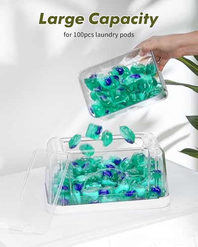 iCASA Trash Bag Dispenser Dishwasher Pods Container Under Sink Organizer | 3 in 1 Stackable Trash Bag Holder Garbage Bag Dispenser for 13/30/33 Gallon Bags, Clear Storage Bins Laundry Pods Container - Image 6