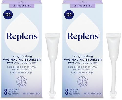Replens Long-Lasting Vaginal Moisturizer, 8ct with Single-use applicator (Pack of 2)