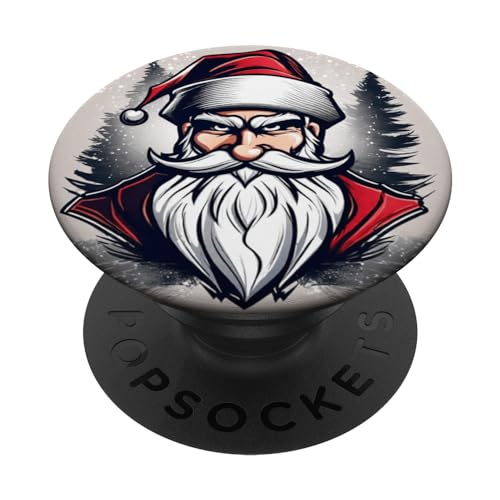 Wild Santa Christmas Funny Xmas Cool Chad Santa Design PopSockets Swappable PopGrip, Black