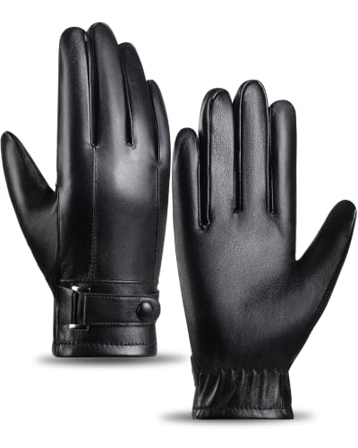 Faux Leather Touchscreen Winter Gloves
