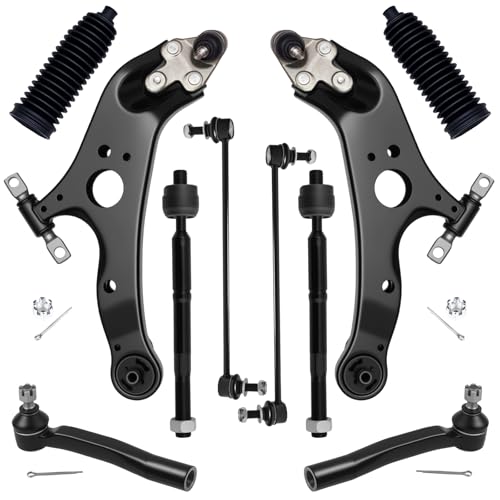 AUQDD 10Pc Front End Suspension Kit Fit For 2011-2020 To-yota Sienna, 2 Lower Control Arm w/Ball Joint 2 Sway Bar Link 4 Outer & Inner Tie Rod End 2 Boots (# K622035 K622036 K750574 EV801518 ES800997)