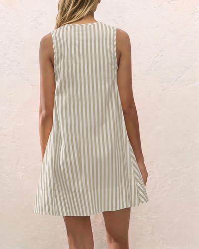 Image of Women Summer Sleeveless Babydoll Mini Dress Scoop Neck Loose Fit Tank Dresses Party Ruched Short Dress with Pockets
