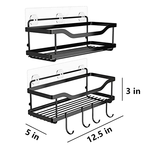 Tesot Shower Caddy, Adhesive Shower Shelf, No Drilling Shower Organizer, Rust Proof Stainless Steel Shower Rack With Hooks For Bathroom Storage, 2 Pack, Black #TOP3