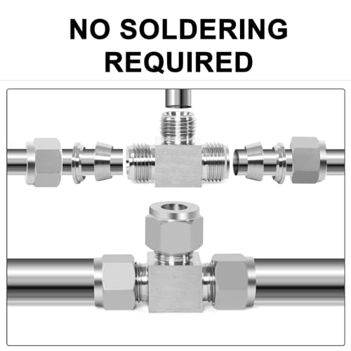 Image of ChillWaves 304 Stainless Steel Tee Compression Tube Fitting, 3 /4 inch OD x 3 /4 inch OD x 3 /4 inch OD Compression Union Connector(1-PACK)