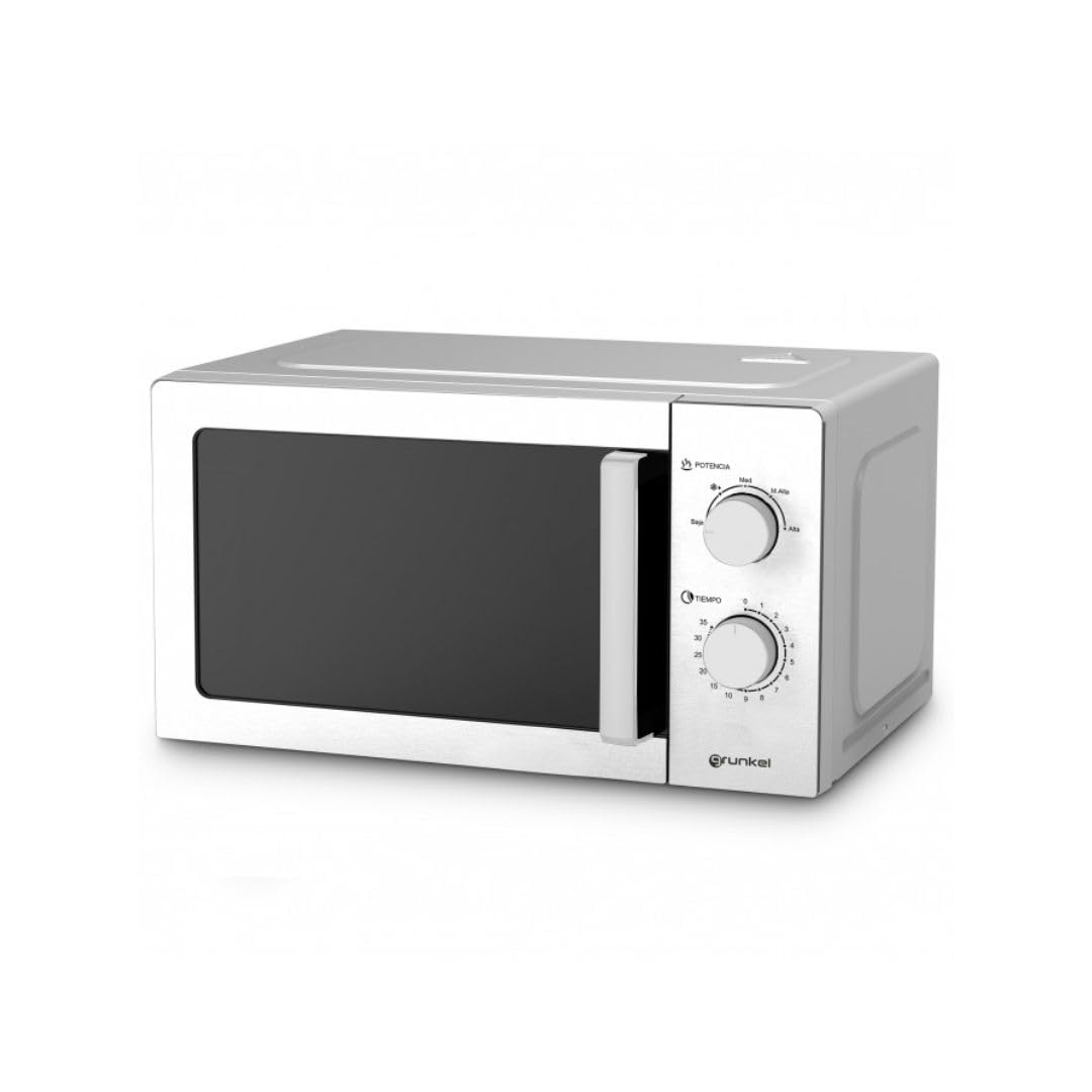 Grunkel - Microwave in stainless steel color of 20L and 700W and 5-6 power levels without/With Grill +900W Defrost function and timer up to 35 minutes (without Grill)