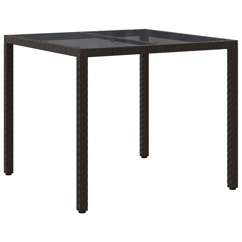 Tavolo da giardino marrone in polyrattan, 90 x 90 x 75 cm, per terrazze, esterni, balcone, per cene, barbecue, feste in giardino