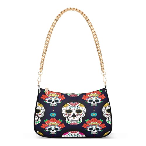 Shoulder Bag for Women Luminous Sugar Skulls Tote Handbag Crossbody Bag with Zipper Closure