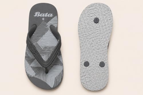 Image of Bata Men's Flip Flops Slippers, Grey Geometric Print
