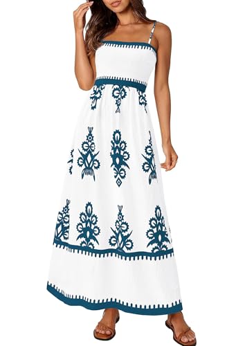 Image of PRETTYGARDEN Women's Summer Boho Maxi Dress Floral Sundresses | Spaghetti Strap, Sleeveless, Smocked Bodice, A-Line Long Flowy, Lightweight Soft, Wedding Guest Party, Beach Vacation Outfits