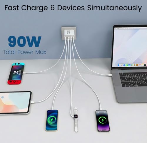Image of 90W GaN USB C Charger Block [3 Pack],6-Port USB C Wall Charger Fast Charging 45W PD Power Adapter for MacBook Air /iPad Pro /iPhone 17Pro Max /Samsung Galaxy S24 Ultra /Tabs for Home Travel