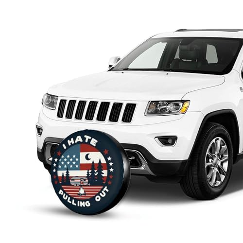 Image of Universal Fit Spare Tire Cover for RV, SUV, and Camper Trailers - Weatherproof Wheel Protector, I Hate Pulling Out Flag Decorative Camper Spare Tire Cover 17 in