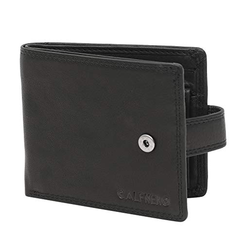Image of Calfnero Men's Genuine Leather Bifold Wallet-Multiple Card Slots ID Window with Coin Pocket- Leather Wallet(Black)