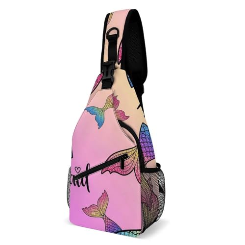 Men's Foldable Sling Bag Backpack, Multipurpose Crossbody Rope Rucksack for Outdoor Sports, Mermaid Tail Scale Daypack Bags