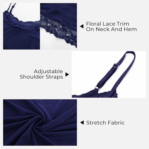 Image of Kate Kasin Women's Adjustable Spaghetti Strap Lace Trim Cami Tunic Tank Top 2PACK