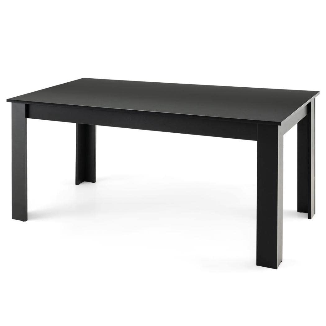 TANGZON 160 x 80cm Wooden Dining Table, 6-8 Seater Rectangular Kitchen Table with Non-slip Foot Pads & Wood Grains, Modern Dinner Table for Dining Room Living Room Office, Easy Assembly (Black)