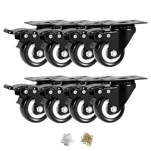 Image of 2 Inch Caster Wheels, Casters Set of 8, ASHGOOB Casters with Brake Heavy Duty, Industrial Locking Swivel Top Plate Castor Wheels for Workbench /Furniture /Cart.