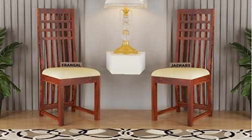 Image of Kuber Wooden Dining Chairs Set of 2 for Kitchen & Dining Room, Chairs with Cushion, Two Seats, Solid Sheesham Wood, Honey Finish