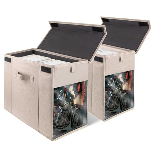 Image of 2 Pack Comic Book Storage Box with Lid for Modern Age, Collapsible Magazine Organizer with Clear Window, Beige
