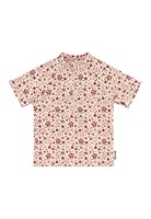 Sterntaler Badeshirt Kurzarm mit Blumen Print - UV-Schutz 50+ Schwimmshirt mit Stehkragen - Mädchen UV Shirt mit Frontreißverschluss und Kinnschutz - Kinder Badebekleidung, Ecru, Größe 104