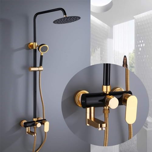 Colonne de douche noire et or en aluminium avec mitigeur 3 fonctions et tête ronde