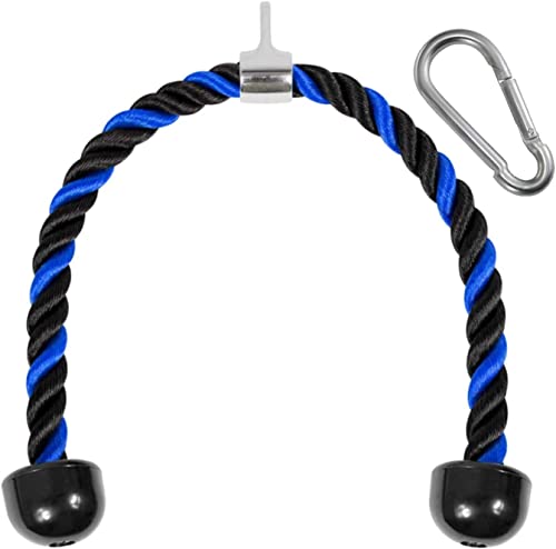 Image of Yes4All Deluxe 36 inch Blue & Black Tricep Rope with Carabiner, Exercise Machine Attachments, Pulley System Pull Down Rope, LAT Cable Attachment for Row Machine & Cable Machine