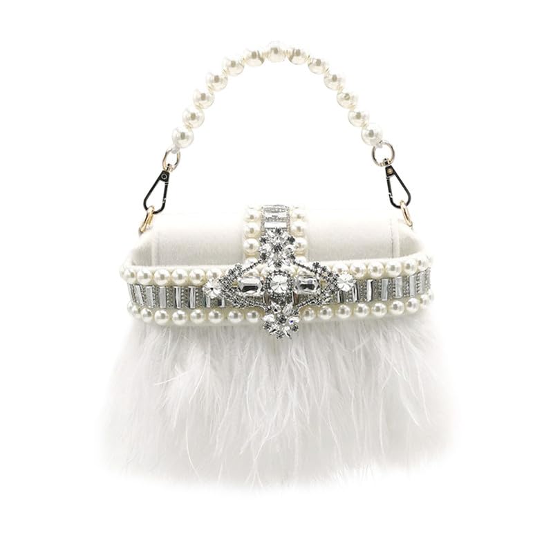 Sac à main perlé en plumes d'autruche avec chaîne amovible pour ne plus perdre vos essentiels