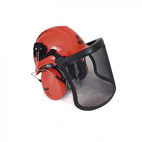 Casco de proteccion para motosierras contra impactos y astillas en el bosque