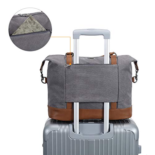 Women Ladies Canvas Weekender Bag Overnight Carry-on Tote Duffel in Trolley Handle (Grey)