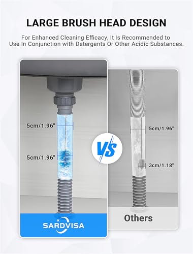 Image of SARDVISA 66 Inch Drain Cleaning Brush, Flexible Long Pipe Cleanner Tool | Flexible Long Reach, Double Nylon Ends, Stainless Steel Shaft, Sink & Drain Cleaning, Includes 2 Straw Brushes