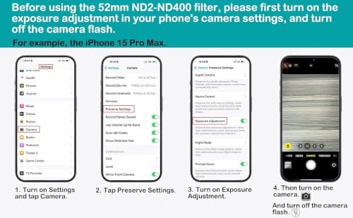 Image of 52mm Variable ND2-ND400 Filter with Upgraded Phone Clip, Neutral Density Filter Lens for iPhone 16 /15 /14 /13 Pro Max Samsung Moto Google TCL, HD Double-Sided Multi-Coated Glass