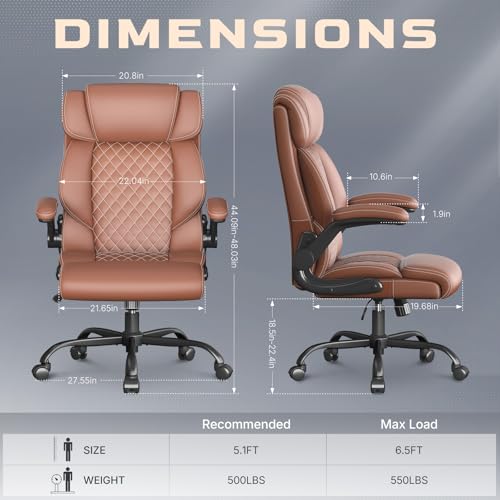 Image of Office Chair-Executive High Back Breathable Big and Tall Office Chair Flip-up Armrests Lumbar Support-Ergonomic Leather Rolling Swivel Chair with Rock Function for Working Studying Gaming,2 Pack