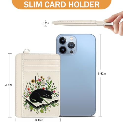 Image of Yonlevres Cat Credit Card Holder Slim RFID Wallet Women Small Travel Cute | Front Pocket, Handy, RFID Blocking, Woman Girls Ladies Gifts, D-ring for Keychain,Thin Mini Card Case, ID Window, PU Leather