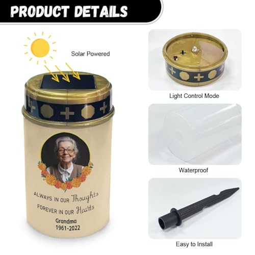 Image of Custom Photo Candle Solar Power Grave Lights for Waterproof LED Lanterns, Grave Decorations. Waterproof Solar candles