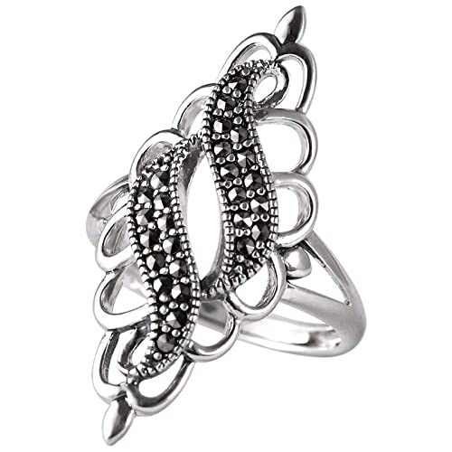 Bague ajustable femme argent S925 vintage fleur anneau ouvert original