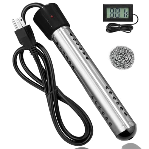 Immersion Water Heater Electric, 2000W Portable Water Heater with 304 S S Guard & LCD Thermometer, Fast Heating Bucket Heater, Ideal for Small Bucket Bathtub, Small Pool, Home Camping Outdoor Use