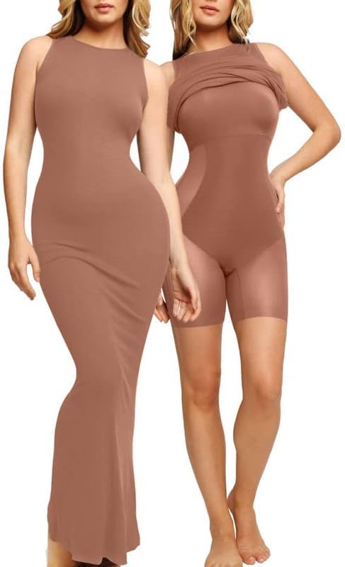 Image of Popilush Built-in Bra Shapewear Maxi Dresses for Women Sleeveless | Shaping Layer Offers Tummy Control, Soft Stretch Modal Fabric Provides All-Day Comfort From Casual Outings To Formal Events