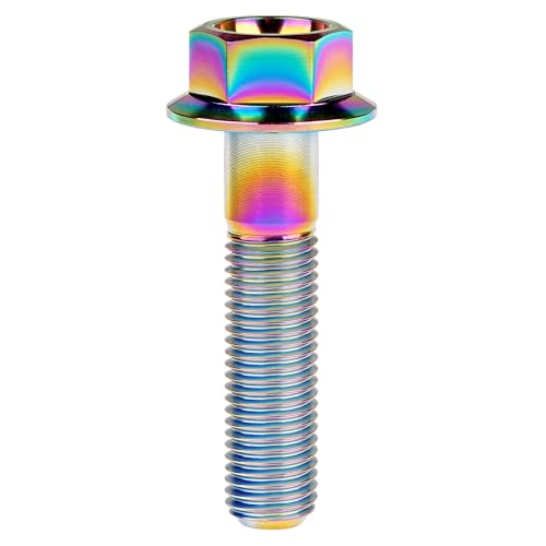 Image of Ti Screws M10 x 20 25 30 35 40 45 50 55 60 65 70 75 80 90 100mm 1.25 Pitch Titanium Flange Hex Bolt Pack of 4 (Rainbow, M10x45mm)
