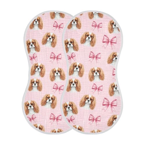 J JOYSAY Dogs Cocker Spaniel Bow Pink Baby Burp Cloths for Boys Girls Large 22''x11'' Cotton 4 Layer Baby Infant Burp Cloths for Girl Unisex one sizex2