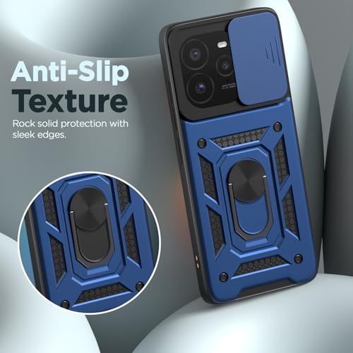 Image of Outlouders Back Cover for Realme GT 7 Pro 5G | D10 Tough Armor 360 Protection Case with Sliding Camera Shield & Ring Holder Stand Bumper Case (Blue)