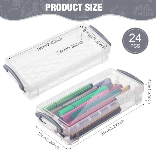Image of Gueevin 24 Pcs Large Capacity Plastic Pencil Box Clear Plastic Pencil Case Crayon Box with Snap Tight Lid Watercolor Pen Storage Brush Organizer Drawing Tools Container (Gray)