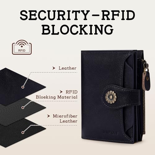 Image of HKCLUF Wallet Women,Small Genuine Leather Bifold Wallet Womens,RFID Blocking Wallet for Women Card Holder Purse With Removable ID Window(darkblue)