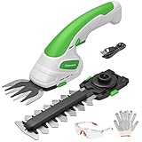 Cordless Grass Shear & Hedge Trimmer 7.2V Handheld Electric Grass Trimmer with 2 * 2000mAh Battery 2 in 1 Lightweight Shrub Trimmer Type-C Cable for Small Bushes, Lawn Edging & Garden Green
