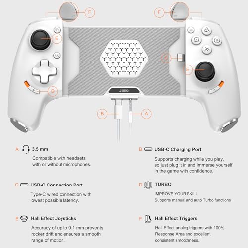 Joso USB C Mobile Gaming Controller, Plug & Play with Hall Effect Joystick/Triggers, 2 Back Buttons/3.5mm Audio Jack, for Cloud/PS/Xbox/PC Remote Play, Universal Phone Gamepad by Joso - Used condition - Image 2