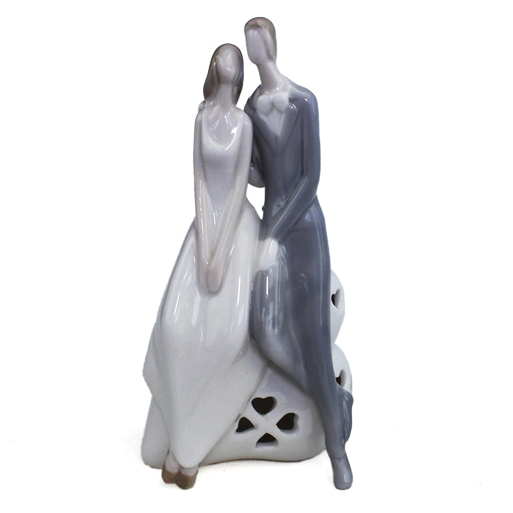 DLM 35196 (Kit 12 Pezzi) Cuore in Porcellana Coppia Sposi con Luce LED Lampada Lume Nozze Matrimonio Anniversario bomboniera