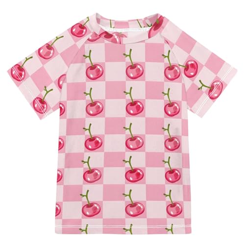 ALAZA Kids Rash Guard Boys Toddler Swim Shirts Short Sleeve Cherry Lattice UPF 50+ 3T