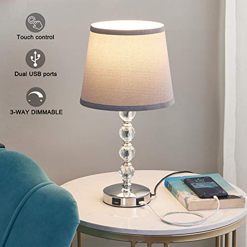 USB Touch Bedside Lamp, Kakanuo 3-Way Dimmable Nightstand Decorative Lamp with Dual Fast