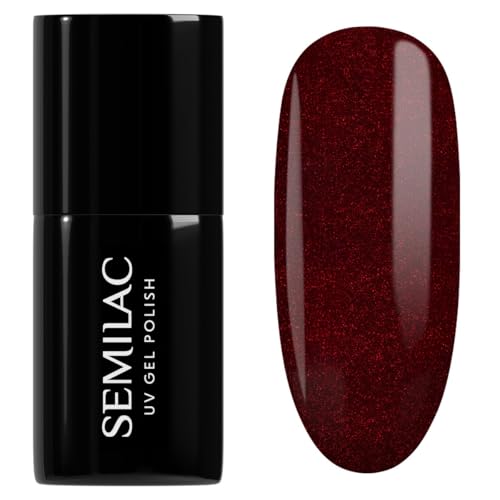 Semilac UV Nagellack 306 Divine Red 7 ml – Kirschrot mit Gold-Glitter, Deckend, Glitter Effekt – Festive Wonder Colors Kollektion