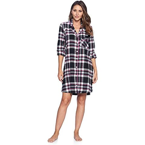 Ashford & Brooks Women's Flannel Plaid Sleep Shirt Button Down Nightgown - Black/Pink Plaid - 3X-Large Cover