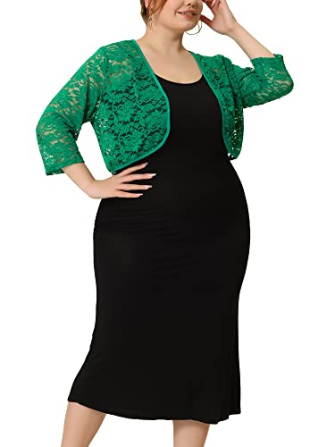 Image of Agnes Orinda Plus Size Bolero Shrugs for Women Cardigans Lightweight 3 /4 Sleeve Floral Lace Sheer Cardigan 1X Green
