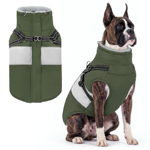 AOFITEE Chaqueta para perros pequeños, abrigo cálido para perros de invierno, impermeable con arnés, chaqueta reflectante de invierno, abrigo de invierno para perros con correa para el pecho, abrigo